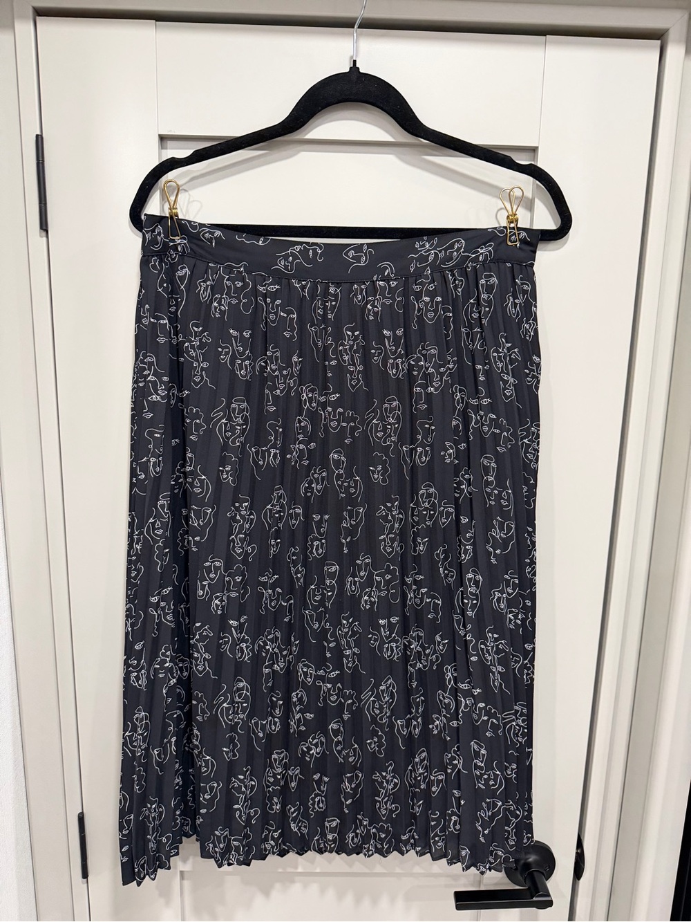 a new day Black Midi Skirt with White Line Art Print